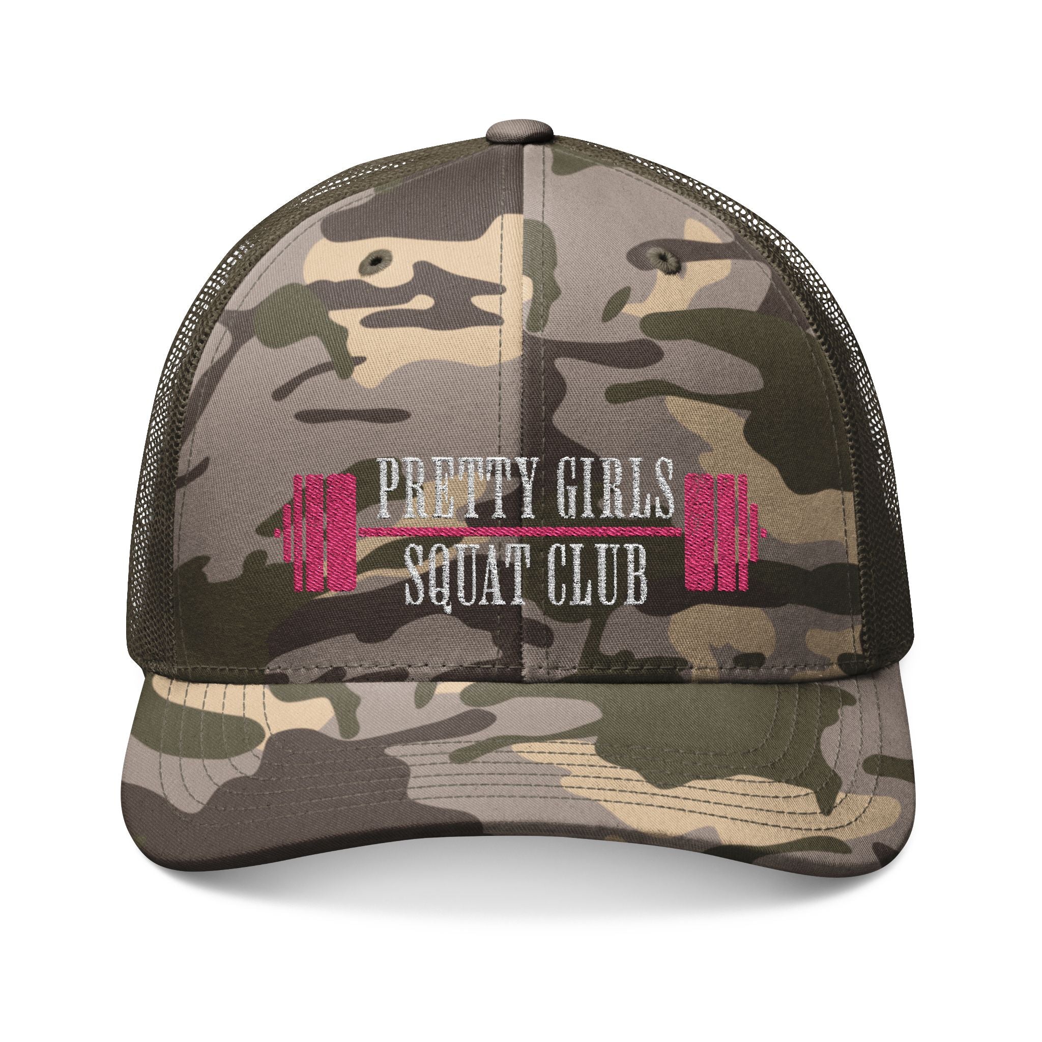 Pretty Girls Squat Club Embroidered Camo Trucker Hat