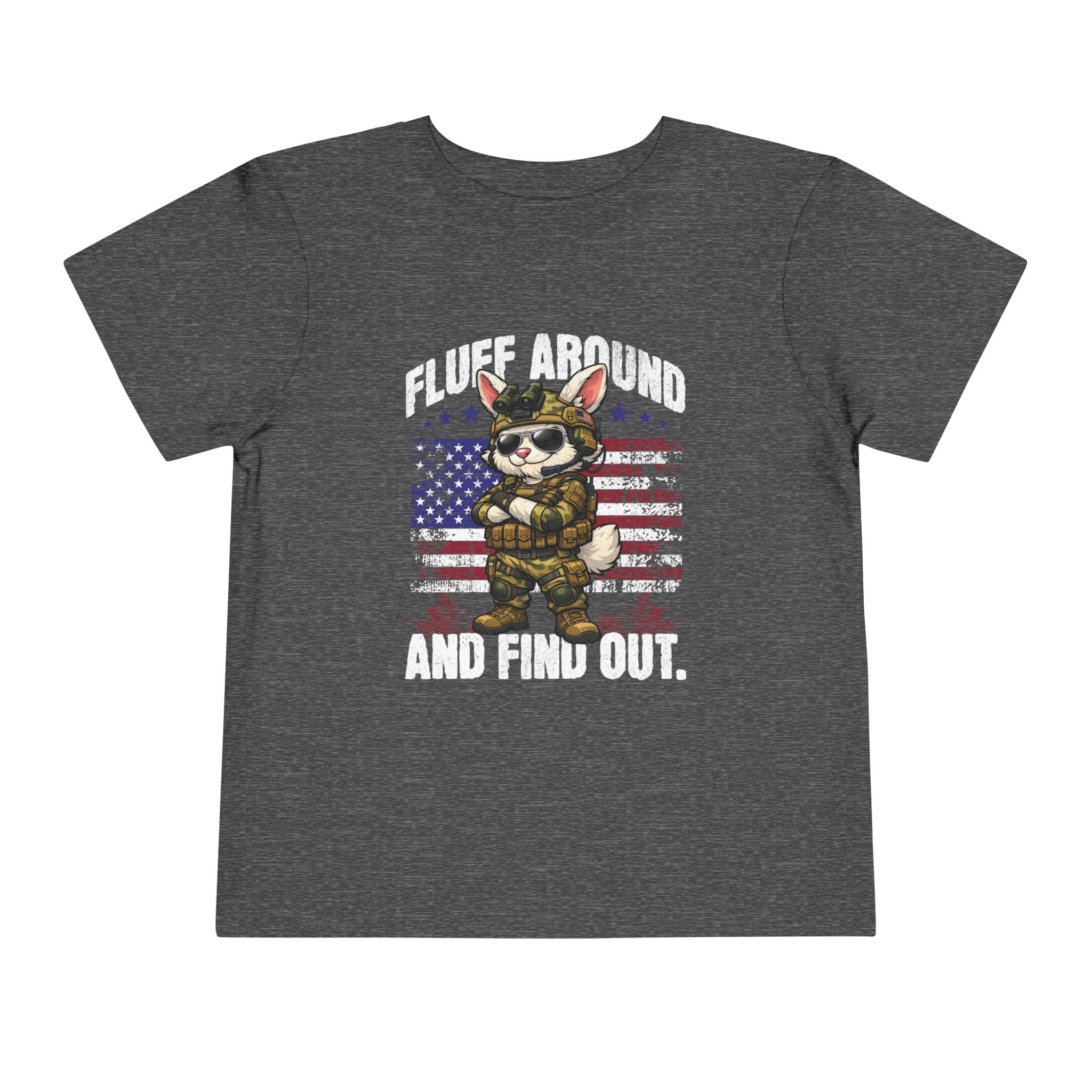 Fluff Around and Find Out toddler tee | Patriotic Bunny Soldier, American Flag
