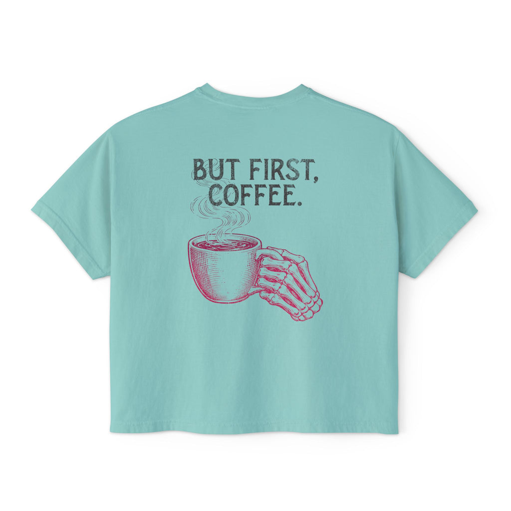 But First Coffee Skeleton Crop Top | Pretty Girls Squat Club Boxy Tee