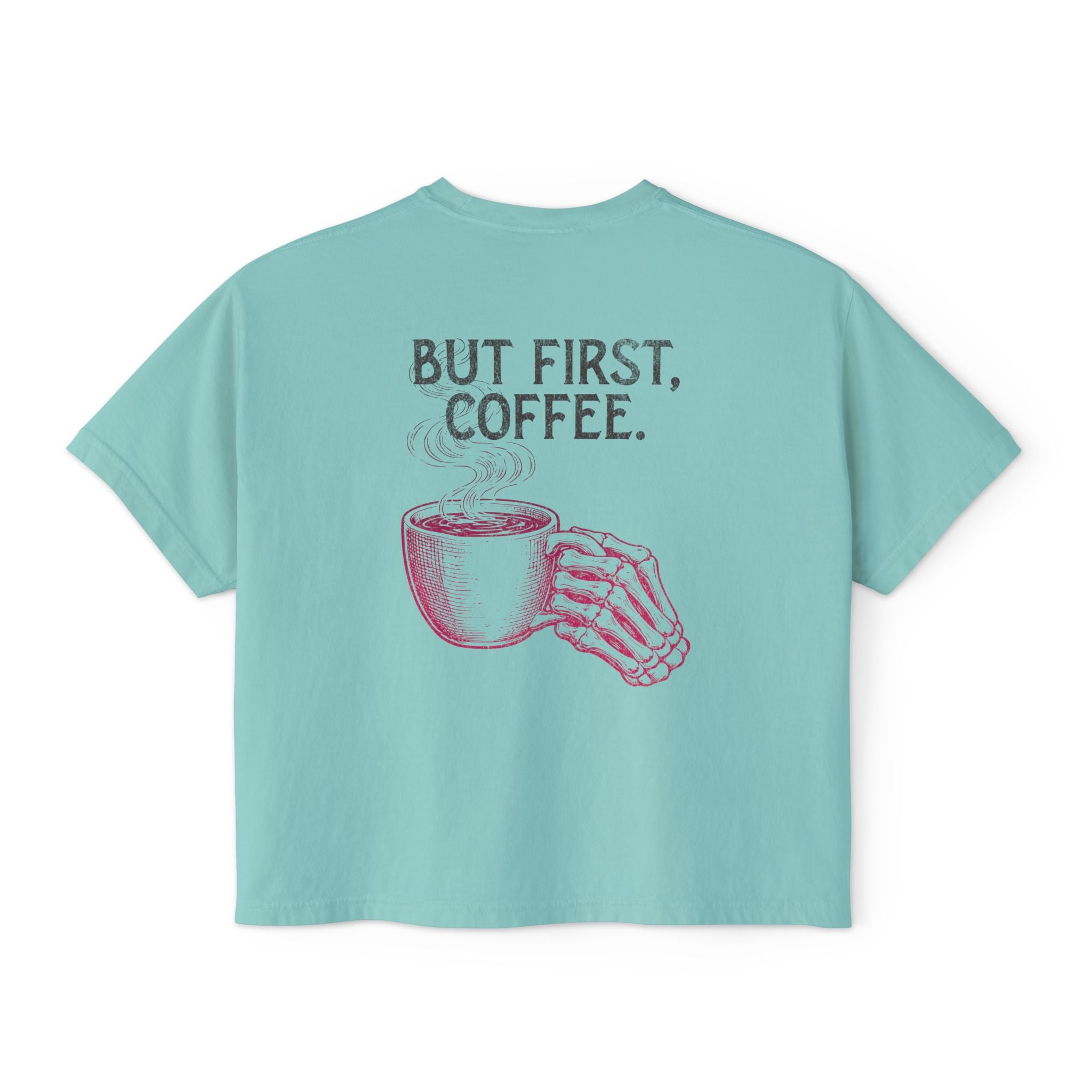 But First Coffee Skeleton Crop Top | Pretty Girls Squat Club Boxy Tee
