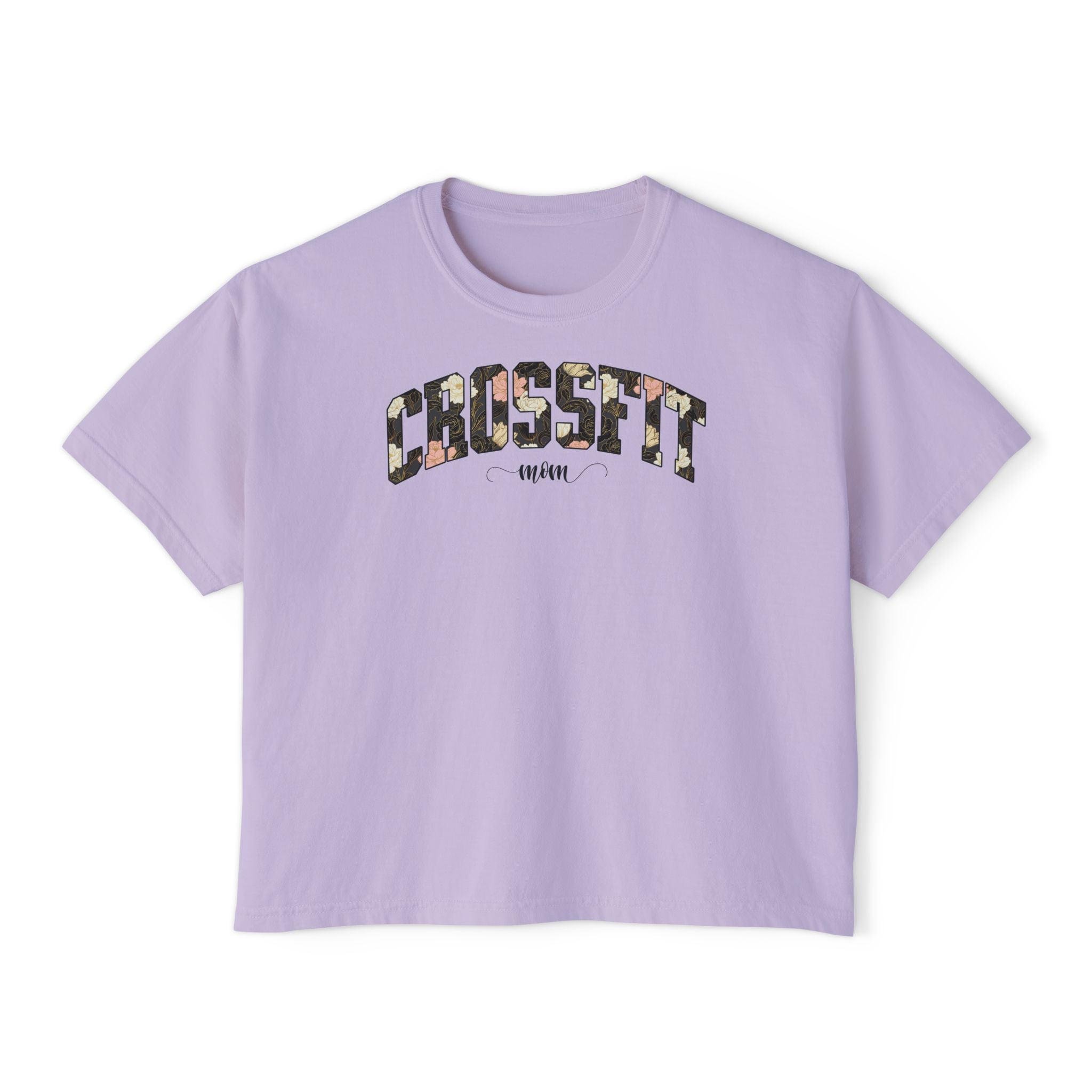 Crossfit Mom Dark Floral Boxy Tee | Fit Mama Workout Crop Top