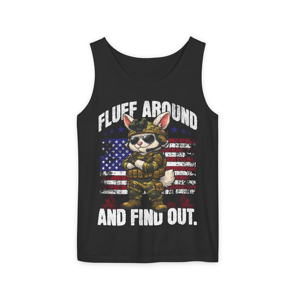 Fluff Around and Find Out Easter Bunny Soldier Tank Top | American Flag