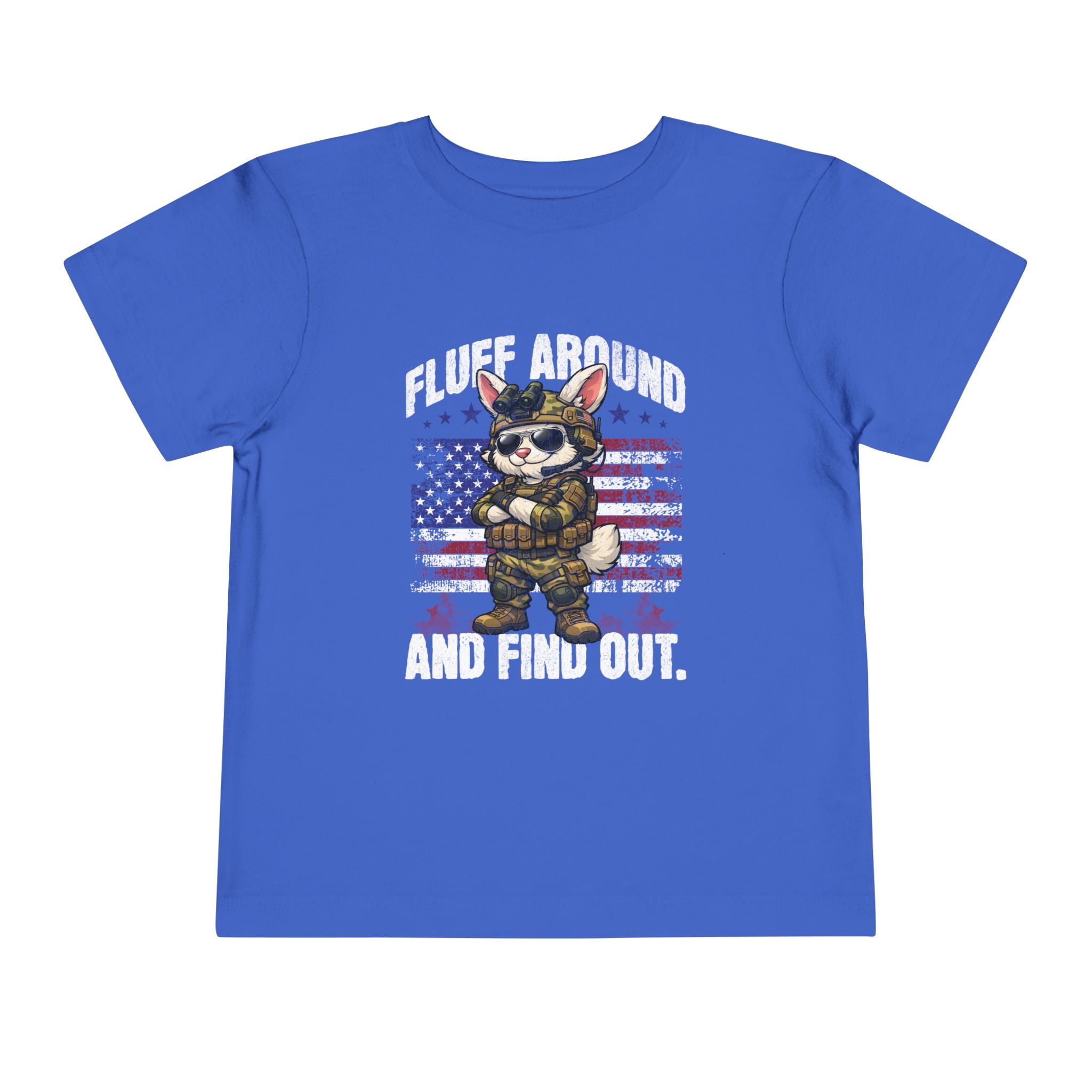 Fluff Around and Find Out toddler tee | Patriotic Bunny Soldier, American Flag