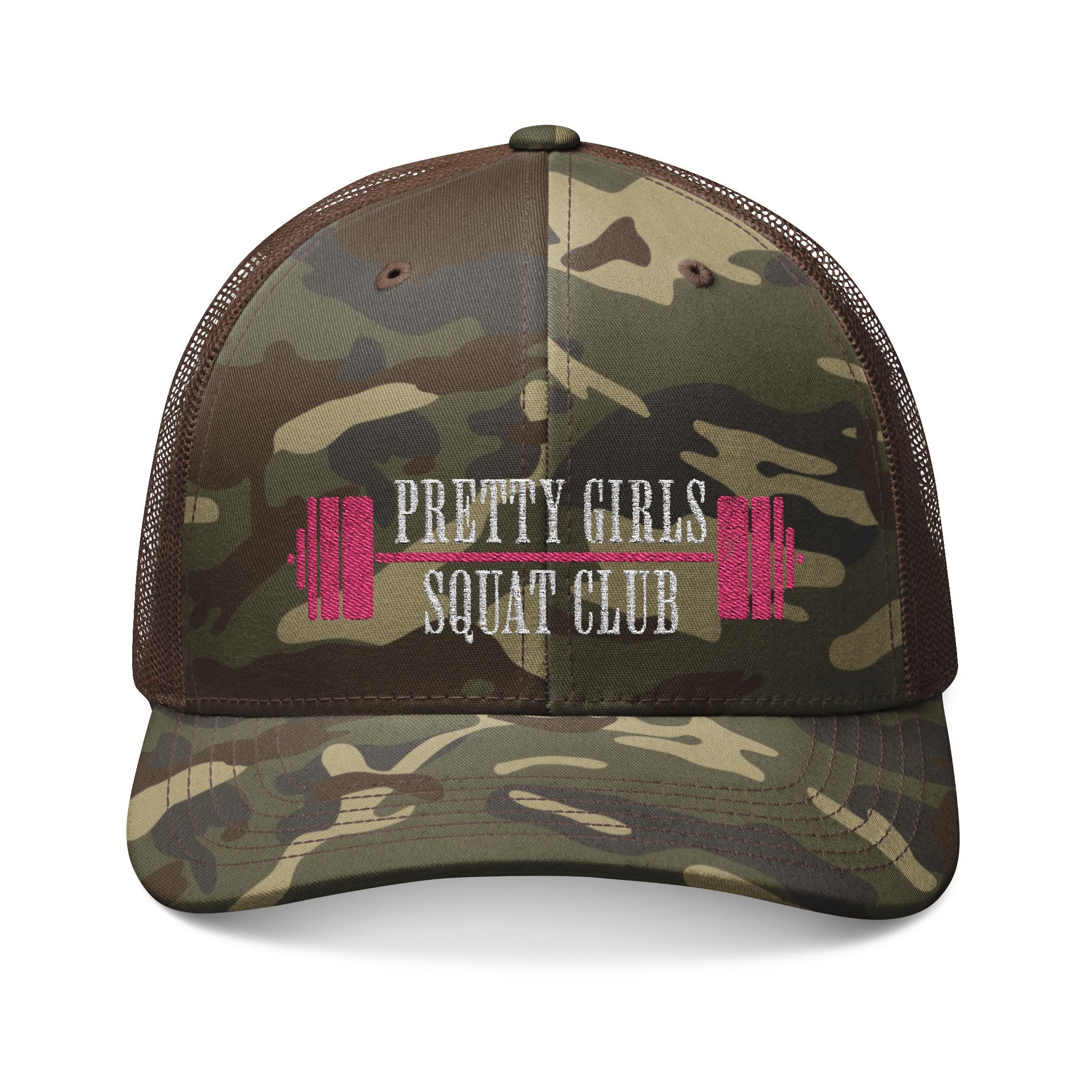 Pretty Girls Squat Club Embroidered Camo Trucker Hat