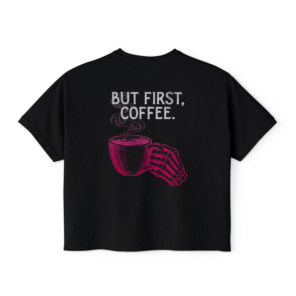 But First Coffee Skeleton Crop Top | Pretty Girls Squat Club Boxy Tee
