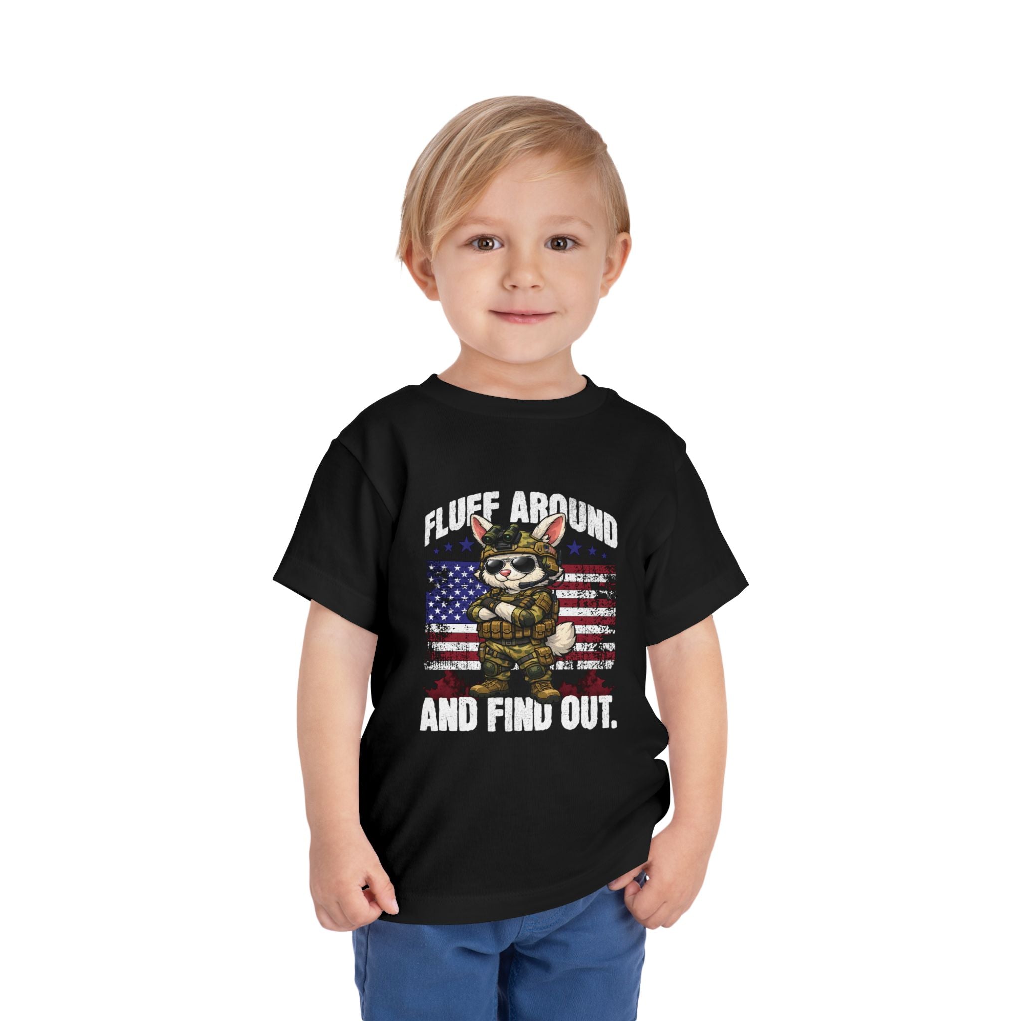 Fluff Around and Find Out toddler tee | Patriotic Bunny Soldier, American Flag