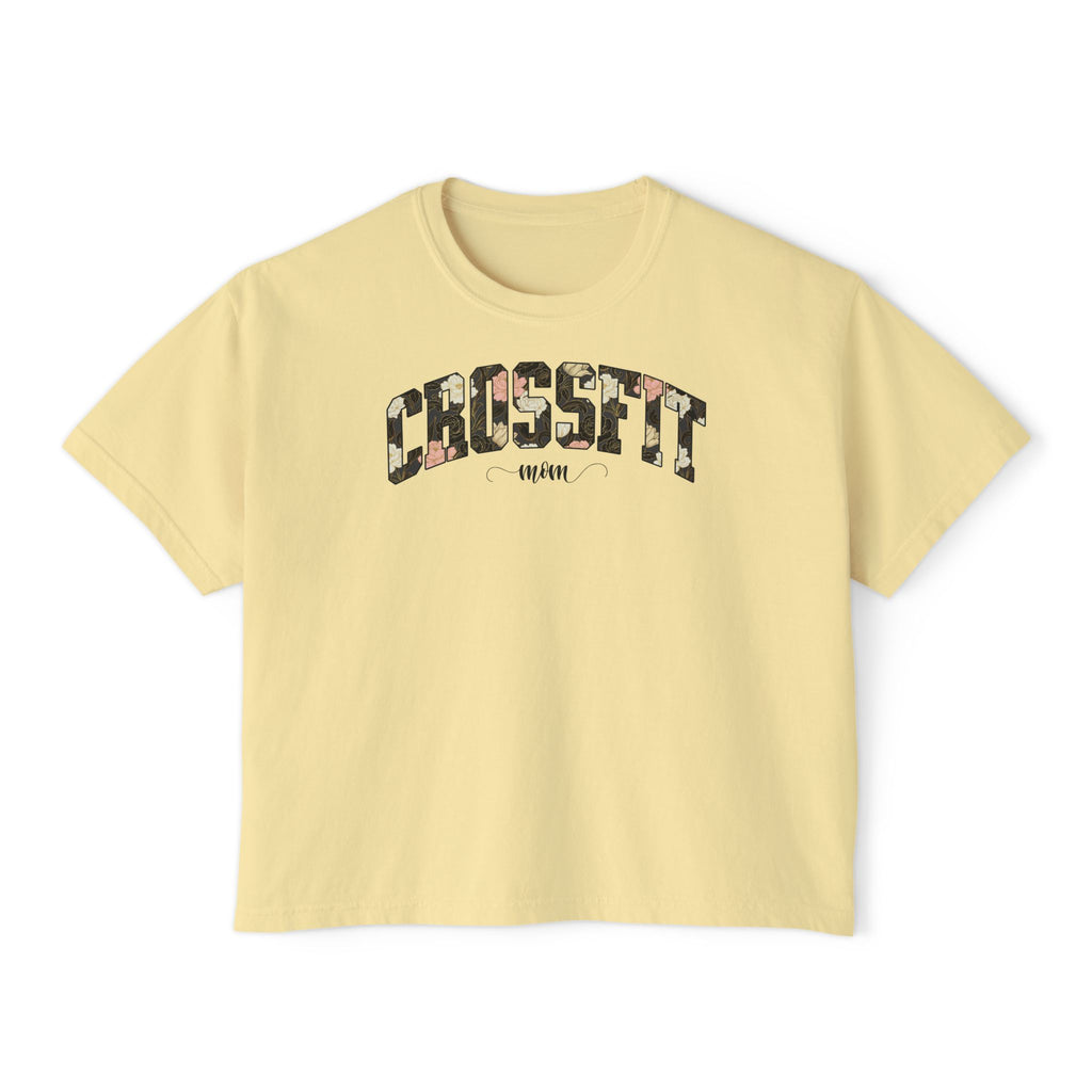 Crossfit Mom Dark Floral Boxy Tee | Fit Mama Workout Crop Top