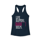 Life Happen Barre Helps Racerback Tank Top | Women's Workout Humor Shirt
