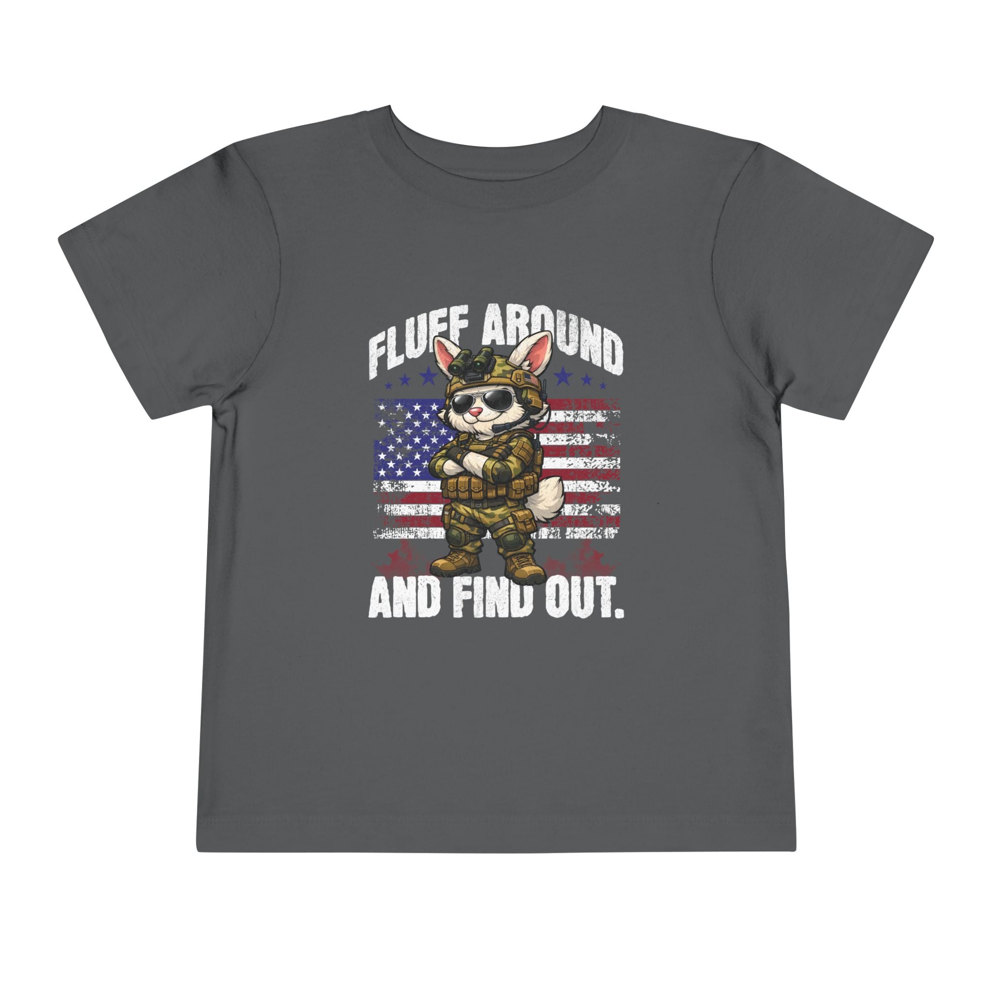 Fluff Around and Find Out toddler tee | Patriotic Bunny Soldier, American Flag