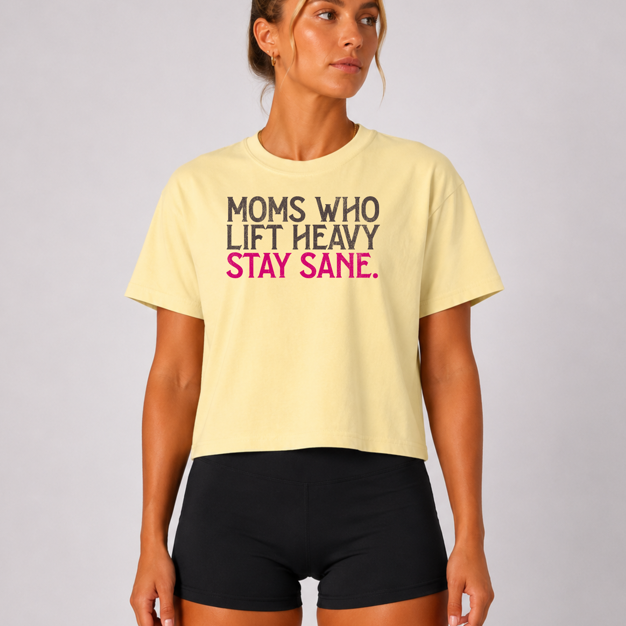Moms Who Lift Heavy Stay Sane Boxy T-shirt | Fit Mom Workout Crop Top