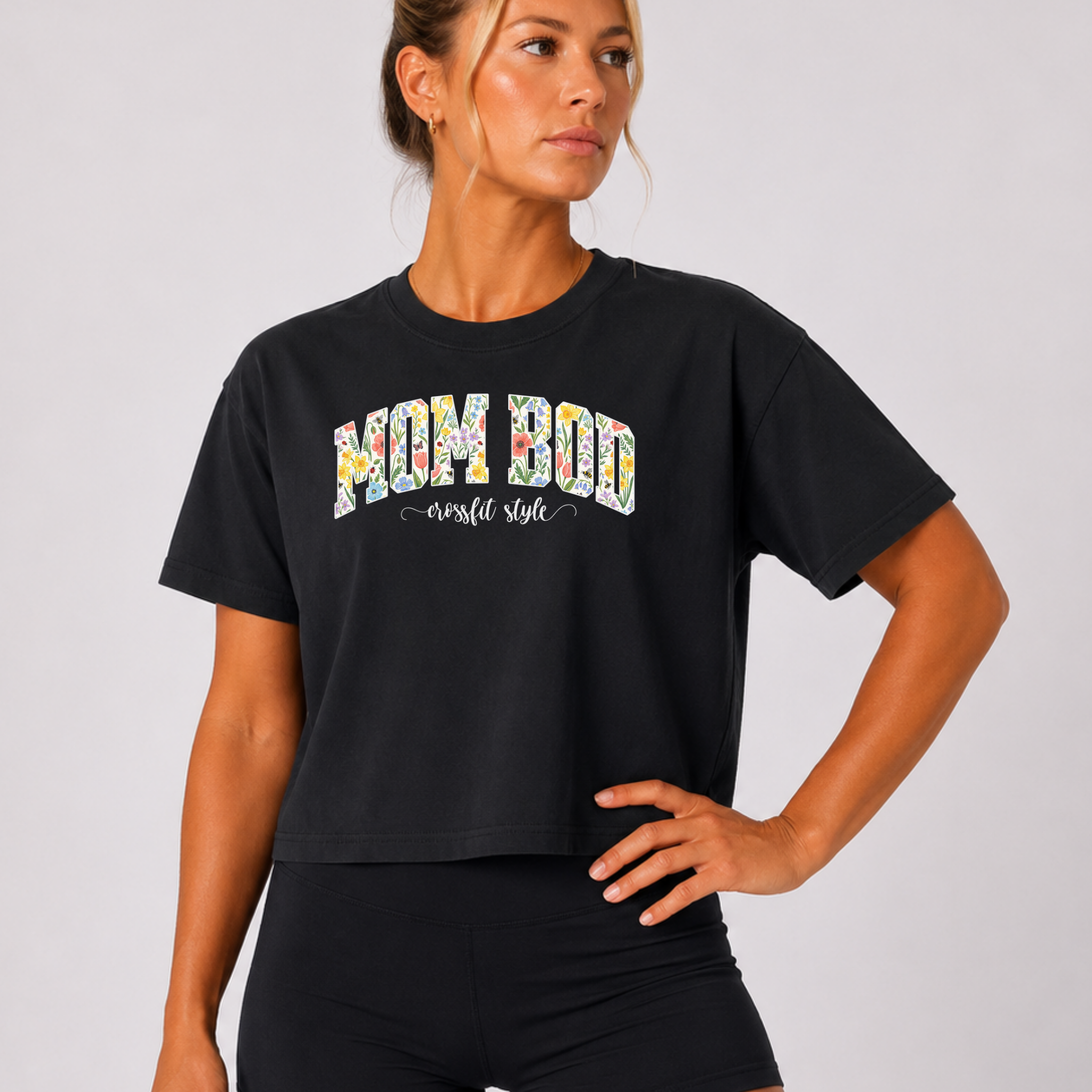 Mom Bod CrossFit Style Boxy T-shirt | Fit Mama Workout Crop Top