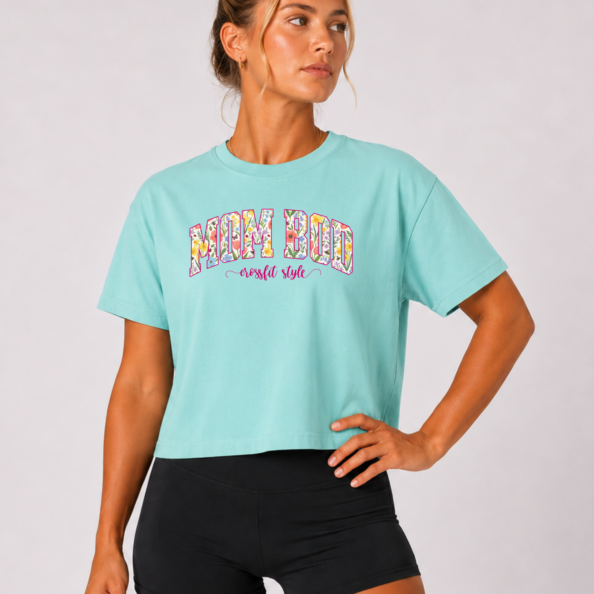 Mom Bod CrossFit Style Boxy T-shirt | Fit Mama Workout Crop Top