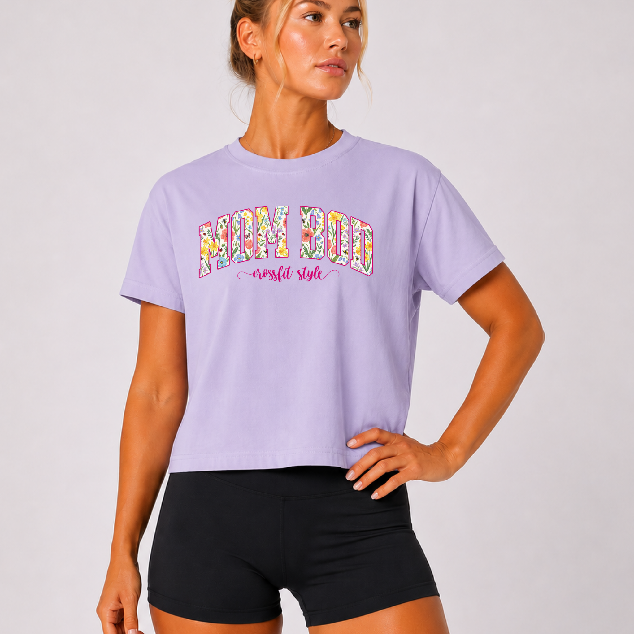 Mom Bod CrossFit Style Boxy T-shirt | Fit Mama Workout Crop Top