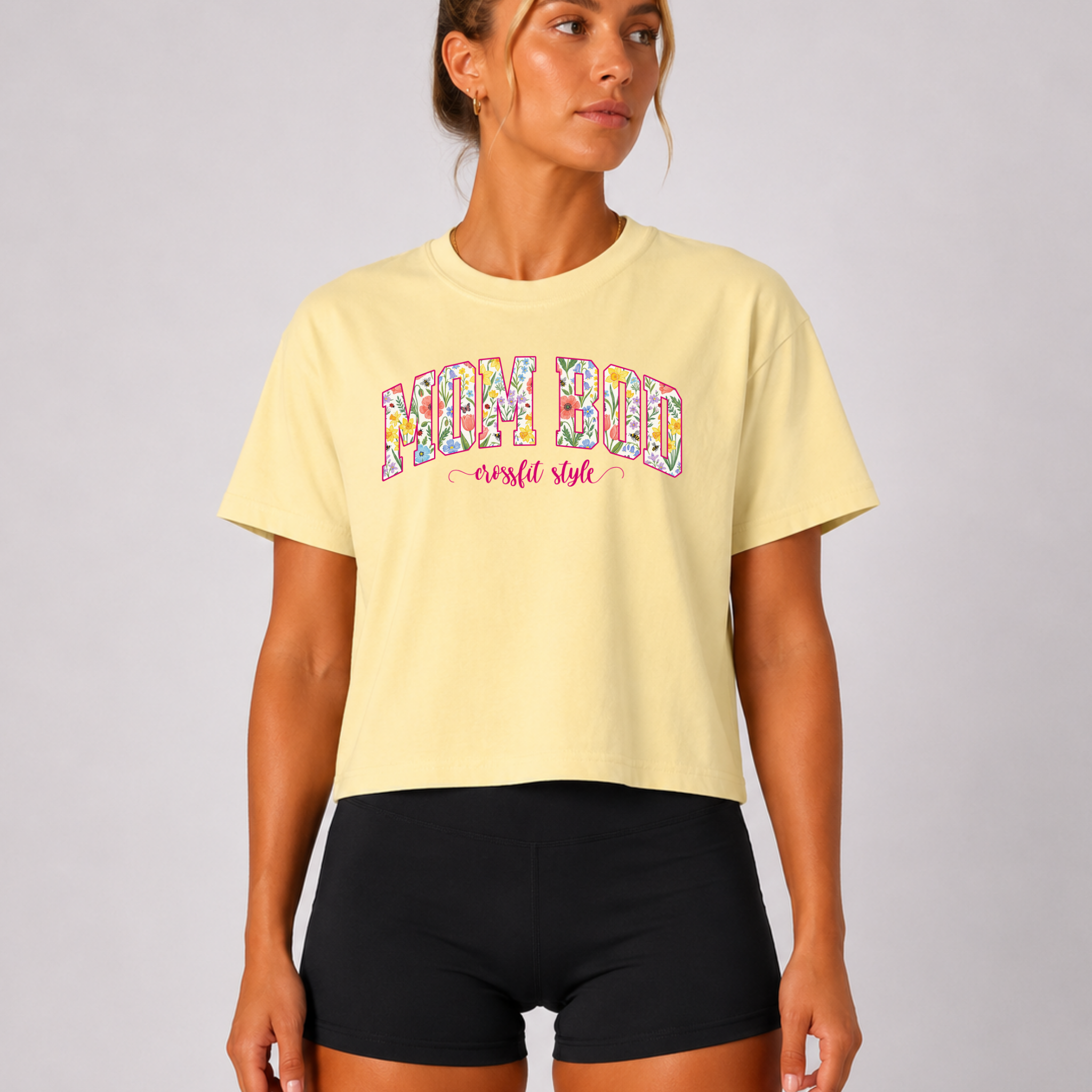 Mom Bod CrossFit Style Boxy T-shirt | Fit Mama Workout Crop Top