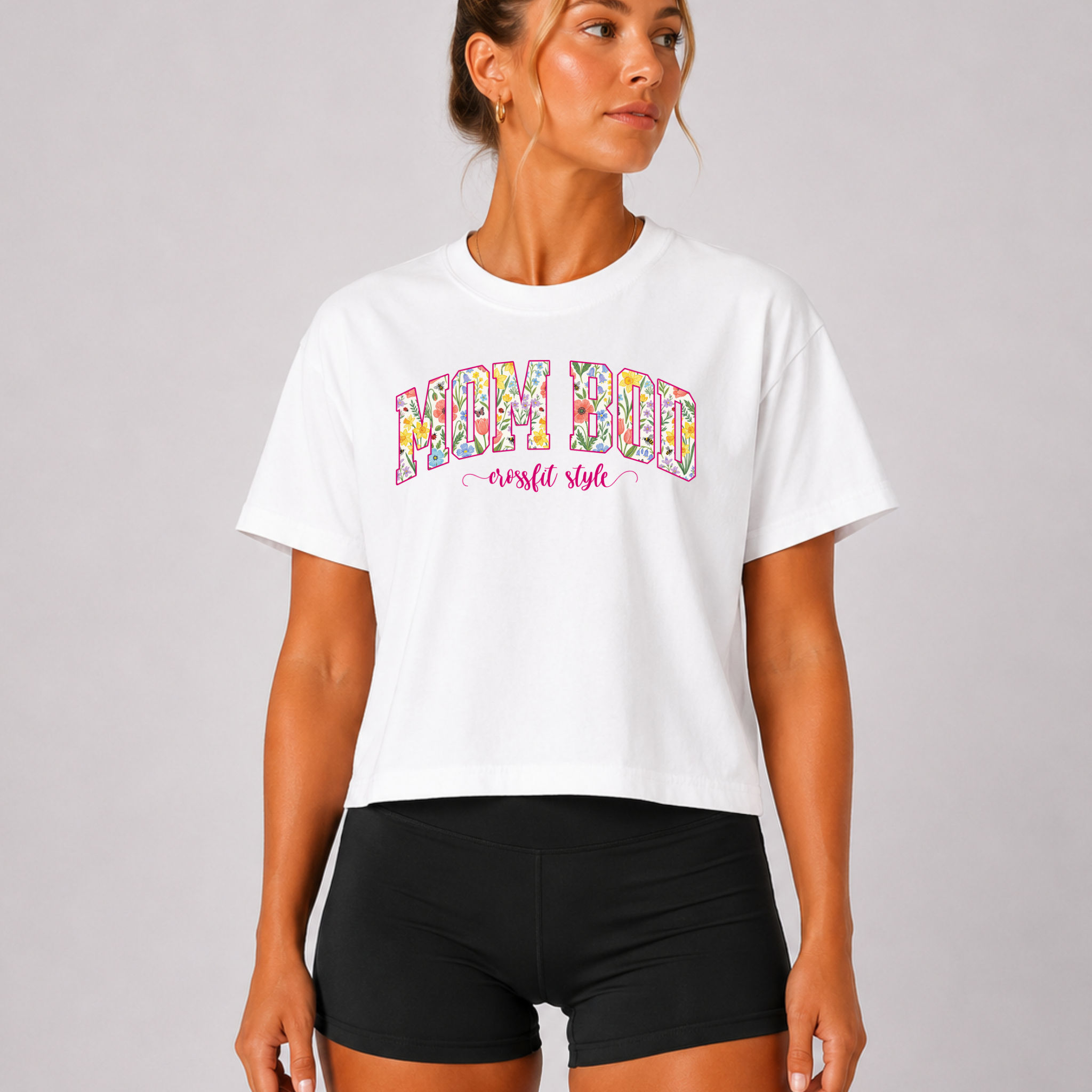 Mom Bod CrossFit Style Boxy T-shirt | Fit Mama Workout Crop Top