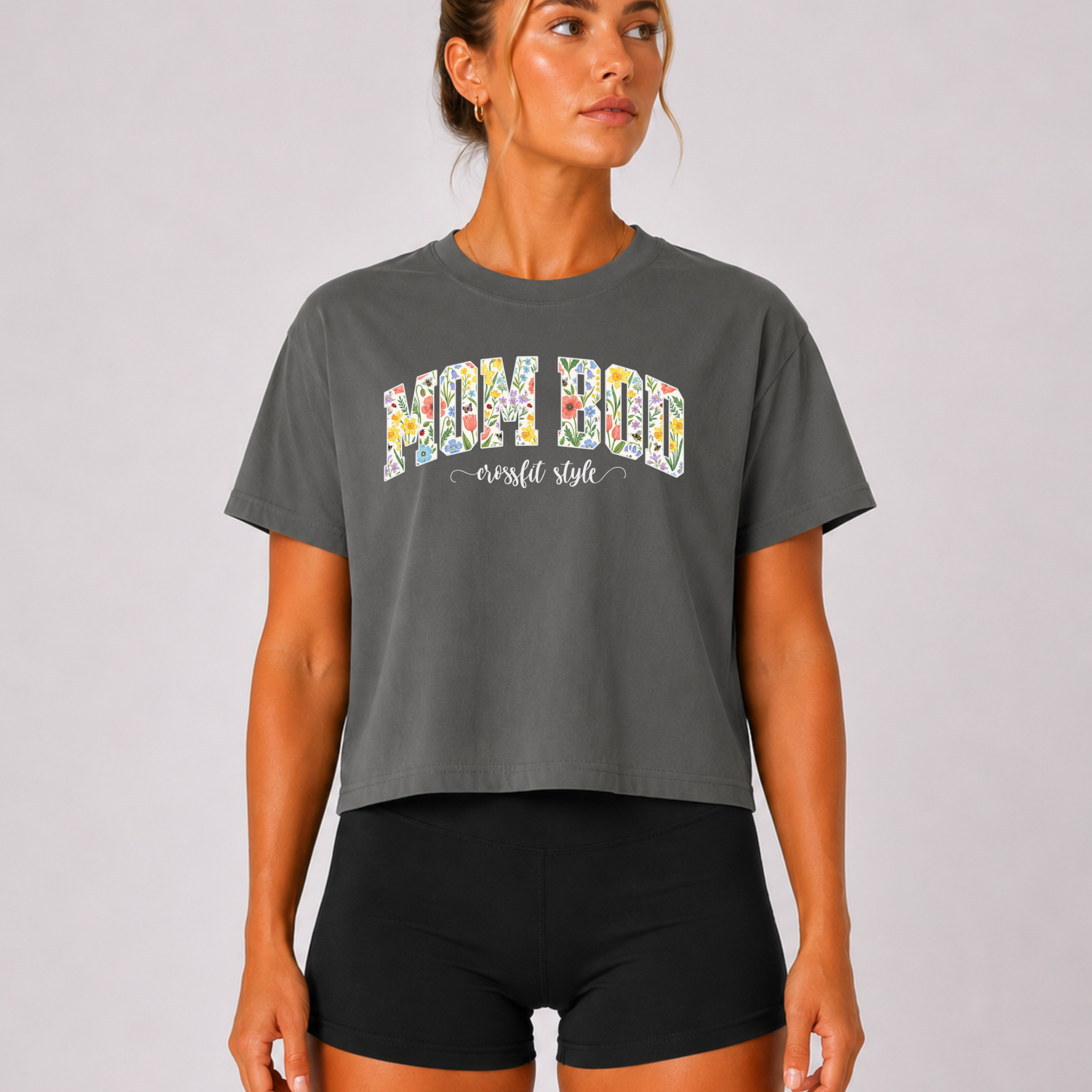 Mom Bod CrossFit Style Boxy T-shirt | Fit Mama Workout Crop Top