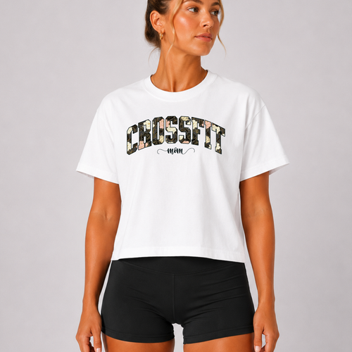 Crossfit Mom Dark Floral Boxy Tee | Fit Mama Workout Crop Top