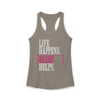 Life Happen Barre Helps Racerback Tank Top | Women's Workout Humor Shirt