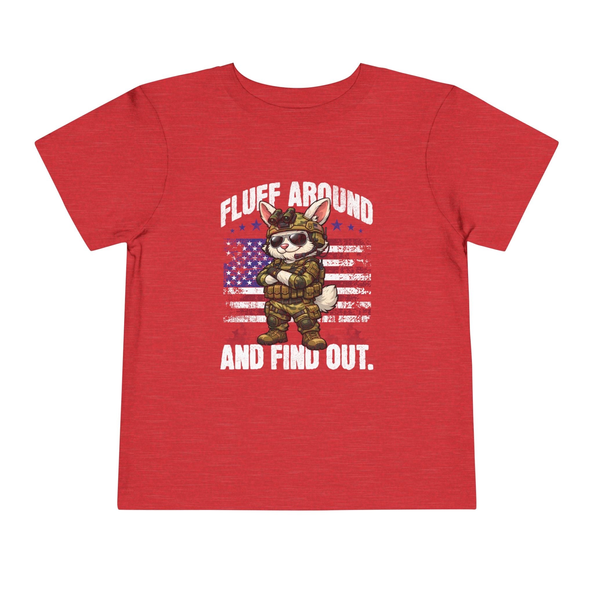 Fluff Around and Find Out toddler tee | Patriotic Bunny Soldier, American Flag