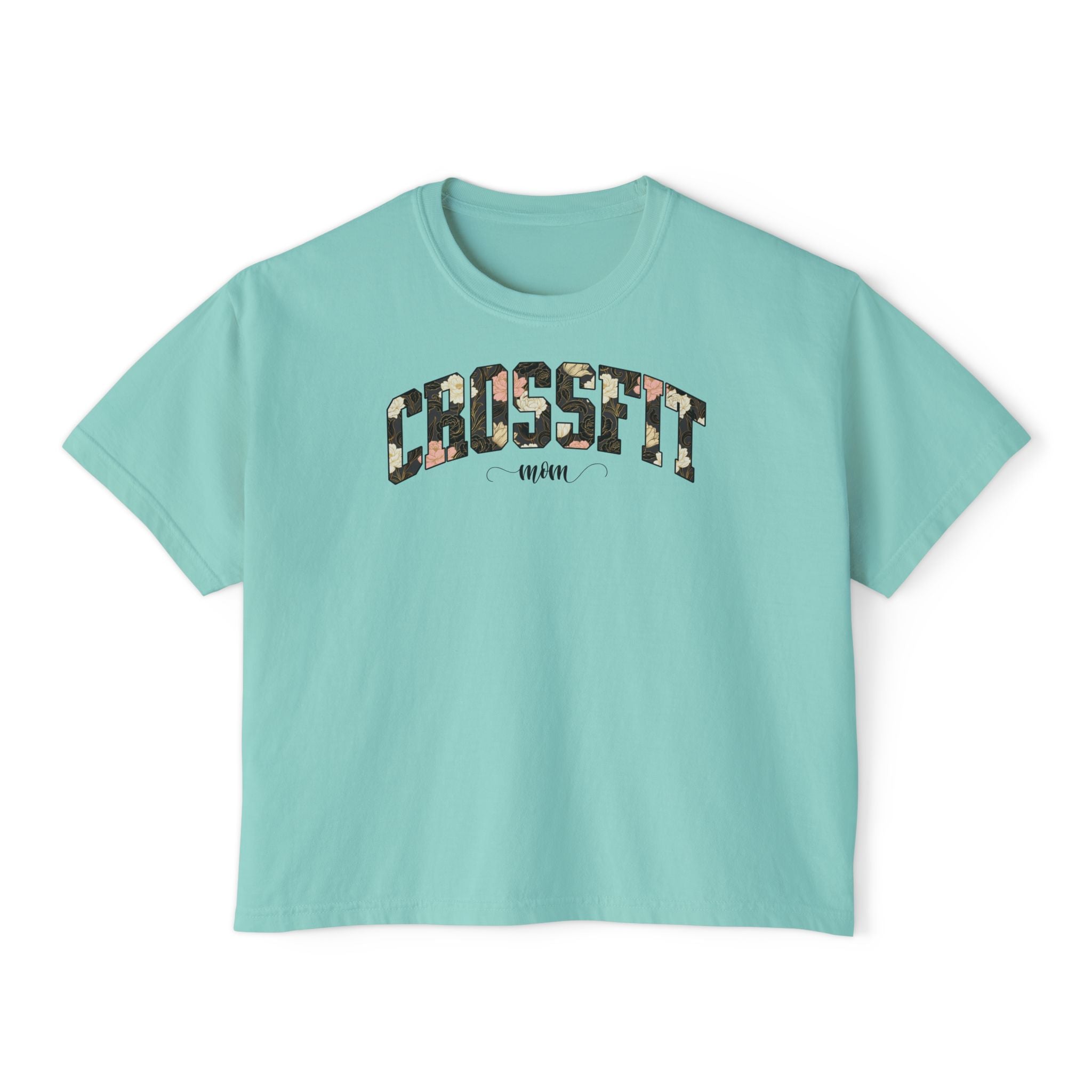 Crossfit Mom Dark Floral Boxy Tee | Fit Mama Workout Crop Top
