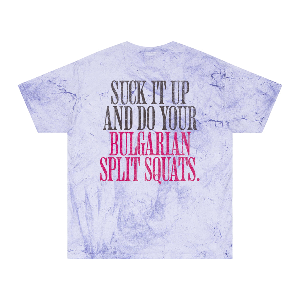 Suck It Up Do Your Bulgarian Split Squats Weightlifters T-Shirt | Funny Womens Workout Tee