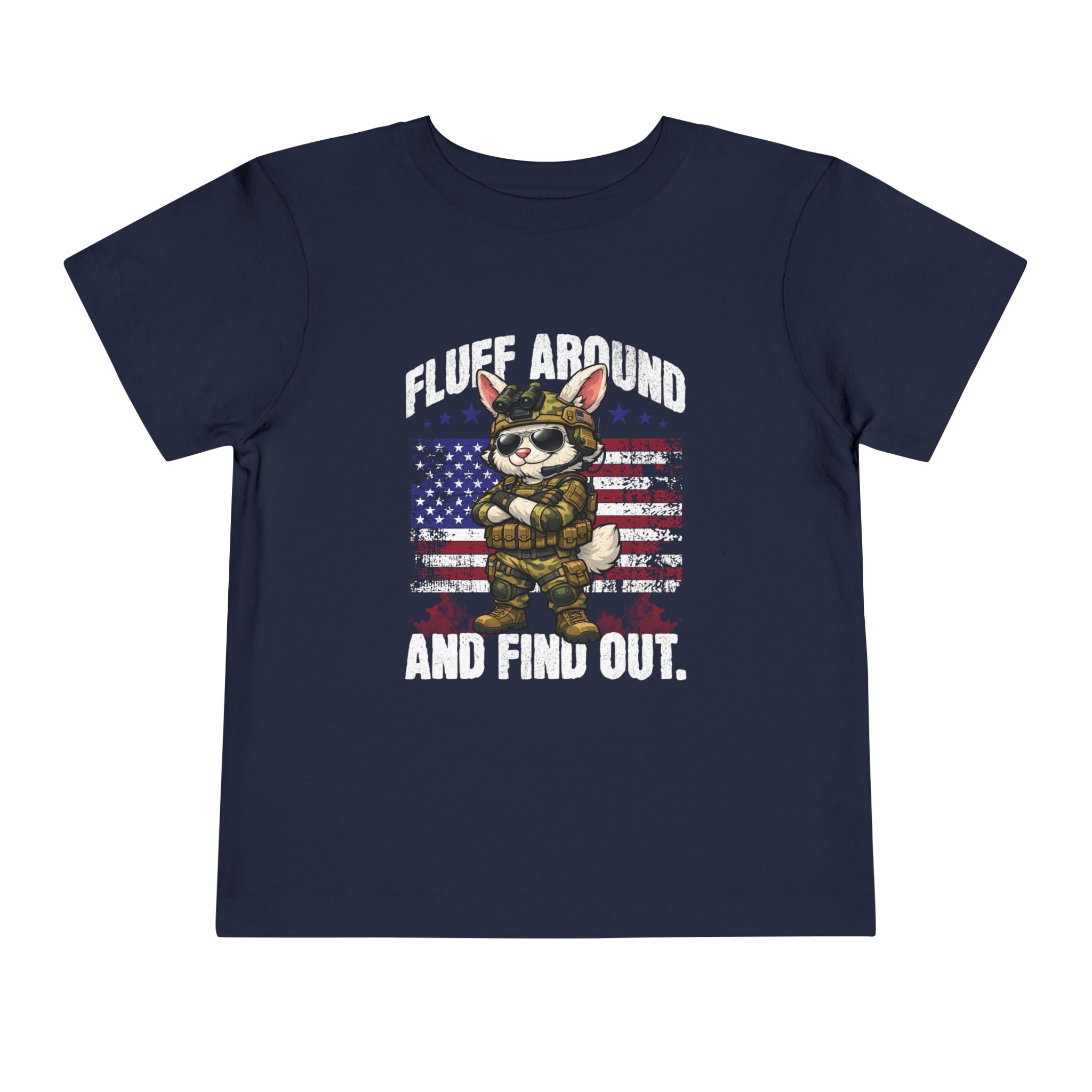 Fluff Around and Find Out toddler tee | Patriotic Bunny Soldier, American Flag