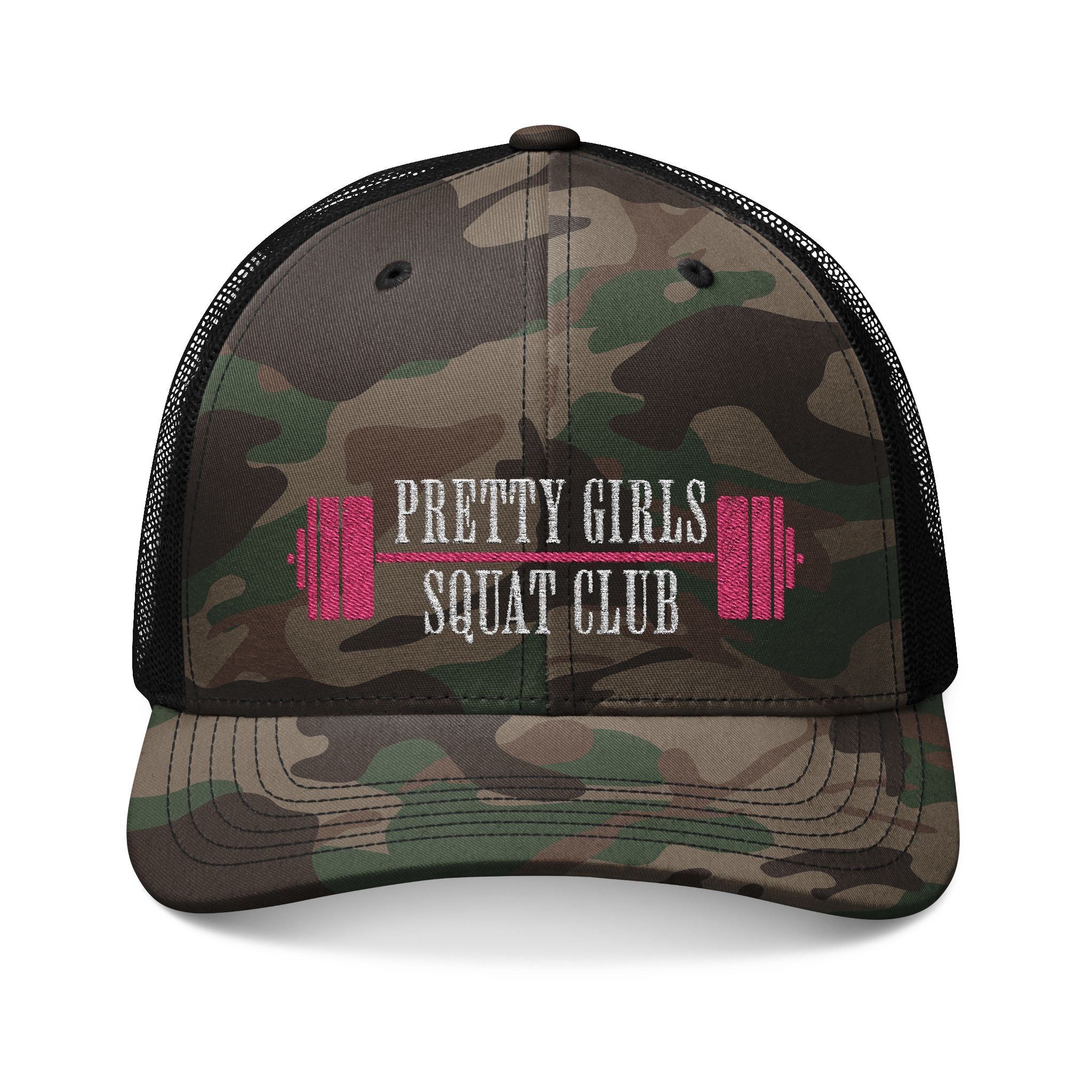 Pretty Girls Squat Club Embroidered Camo Trucker Hat