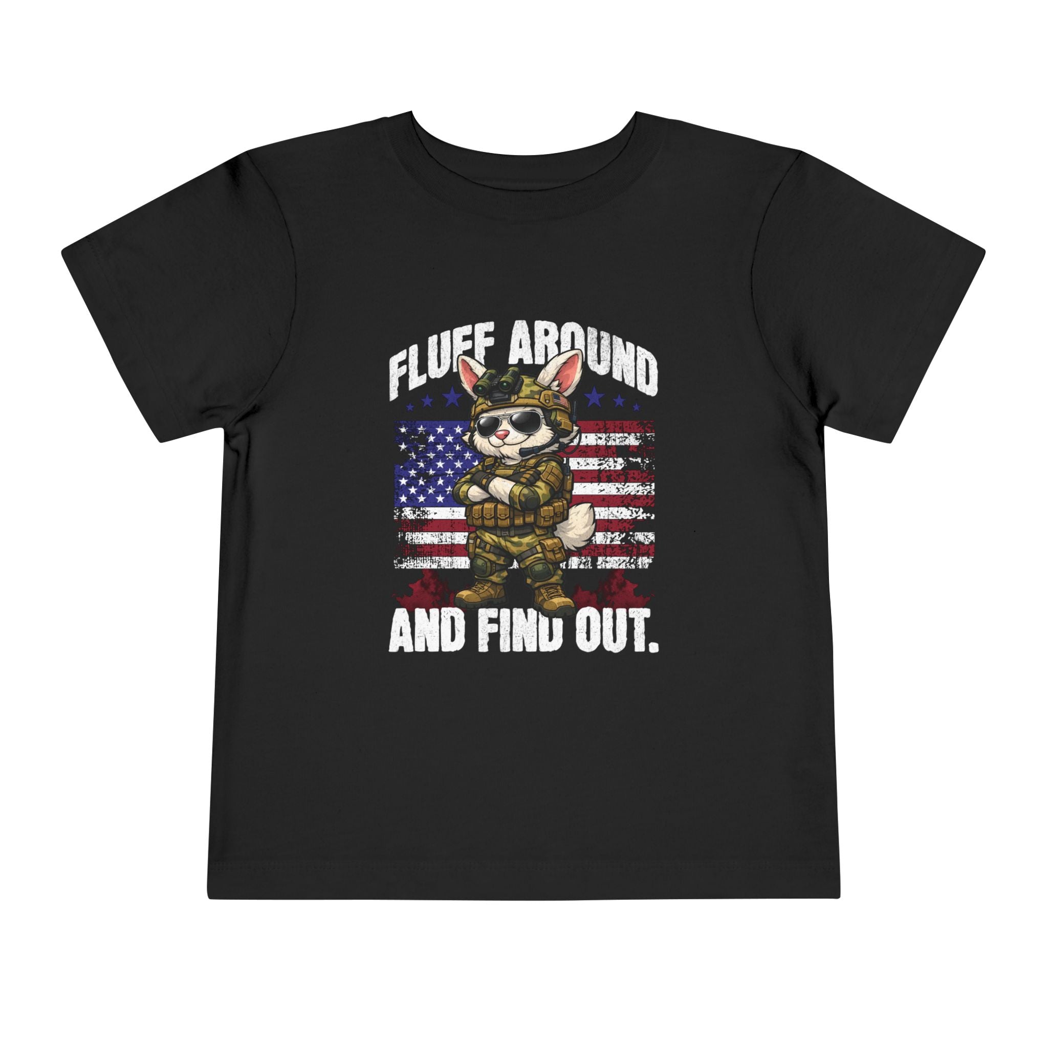 Fluff Around and Find Out toddler tee | Patriotic Bunny Soldier, American Flag