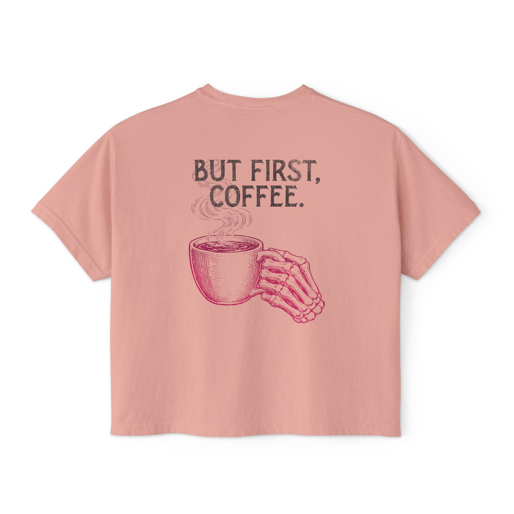 But First Coffee Skeleton Crop Top | Pretty Girls Squat Club Boxy Tee