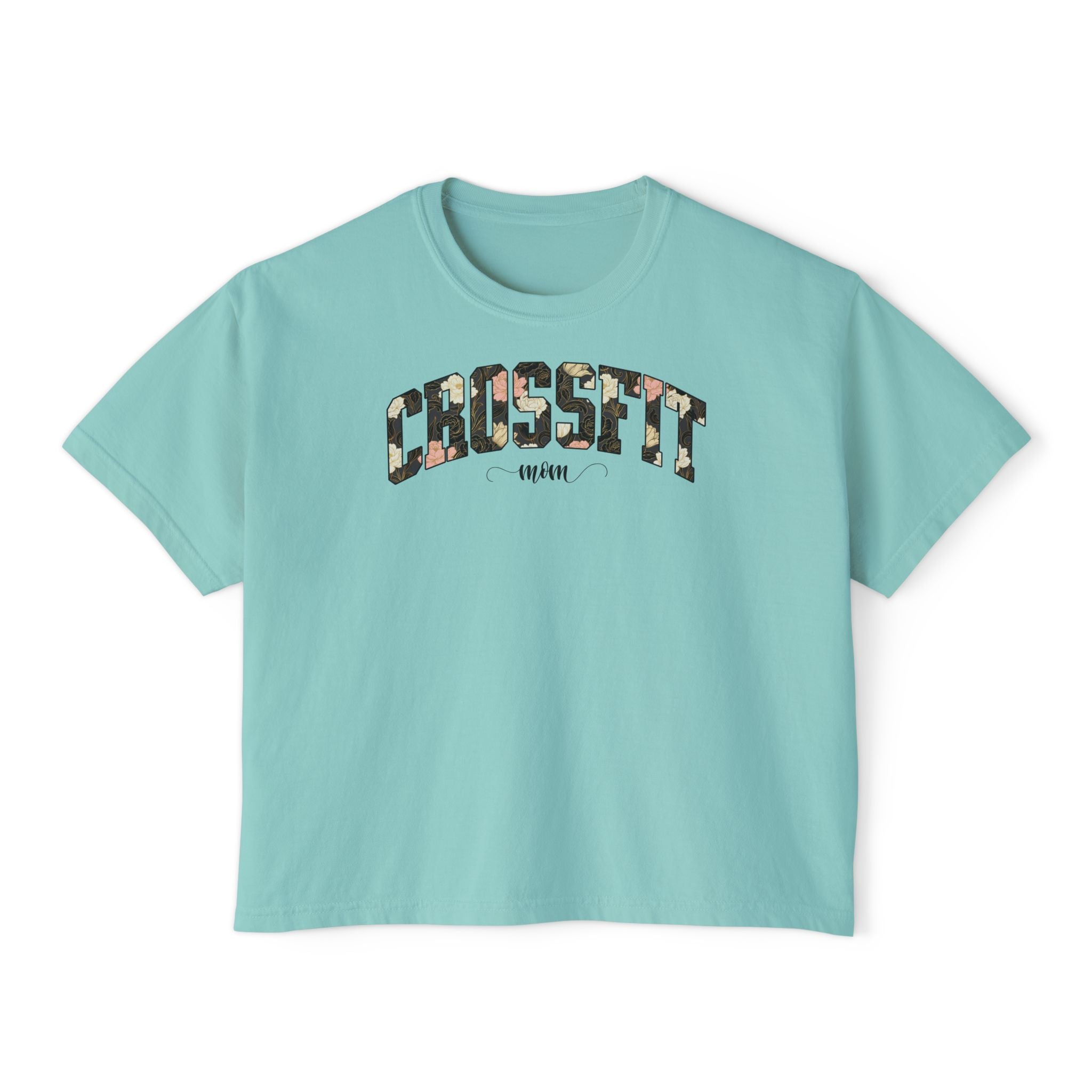 Crossfit Mom Dark Floral Boxy Tee | Fit Mama Workout Crop Top