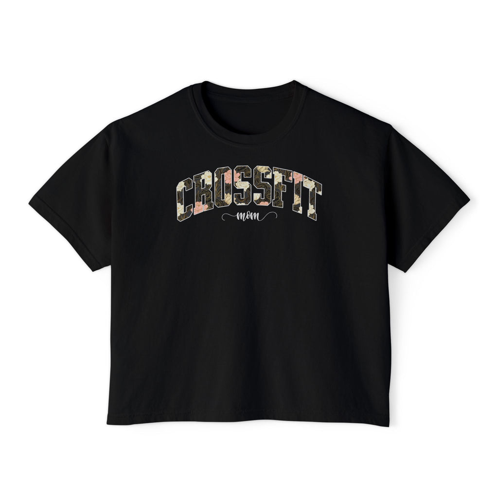 Crossfit Mom Dark Floral Boxy Tee | Fit Mama Workout Crop Top