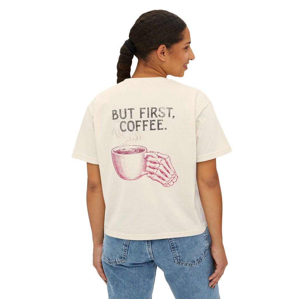 But First Coffee Skeleton Crop Top | Pretty Girls Squat Club Boxy Tee