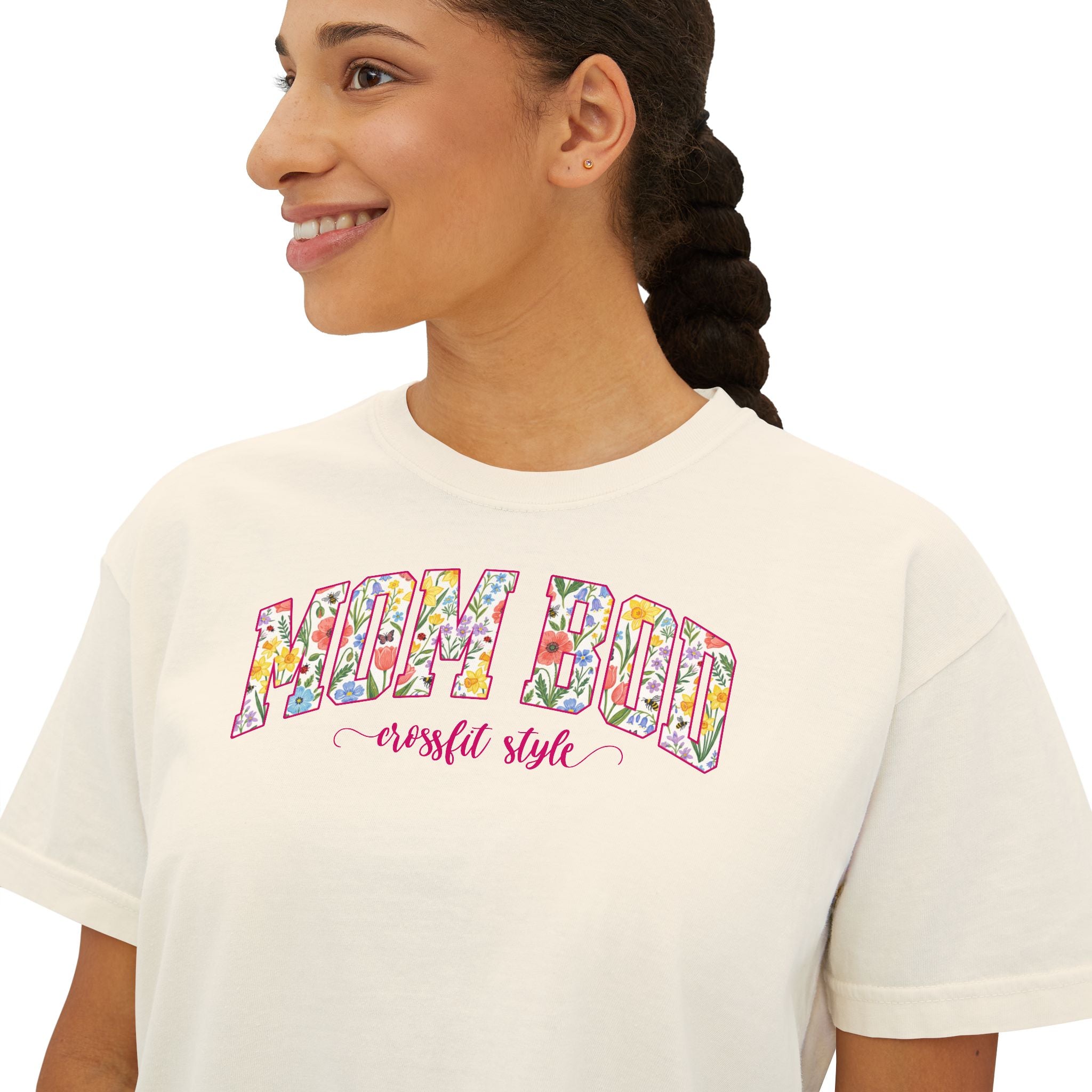 Mom Bod CrossFit Style Boxy Tee | Fit Mama Workout Crop Top