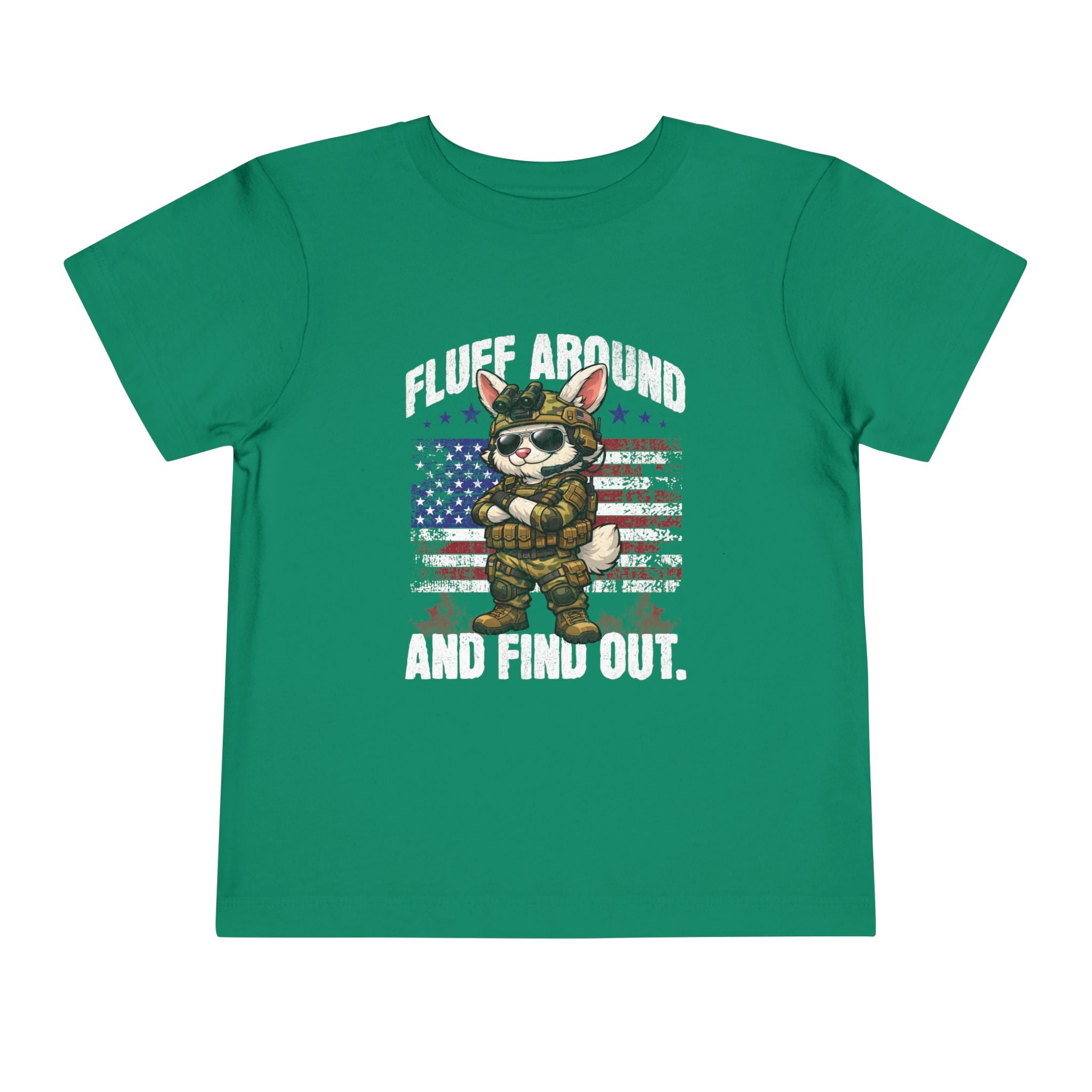 Fluff Around and Find Out toddler tee | Patriotic Bunny Soldier, American Flag